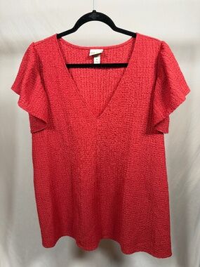 Ava & Viv coral short sleeve textured blouse
